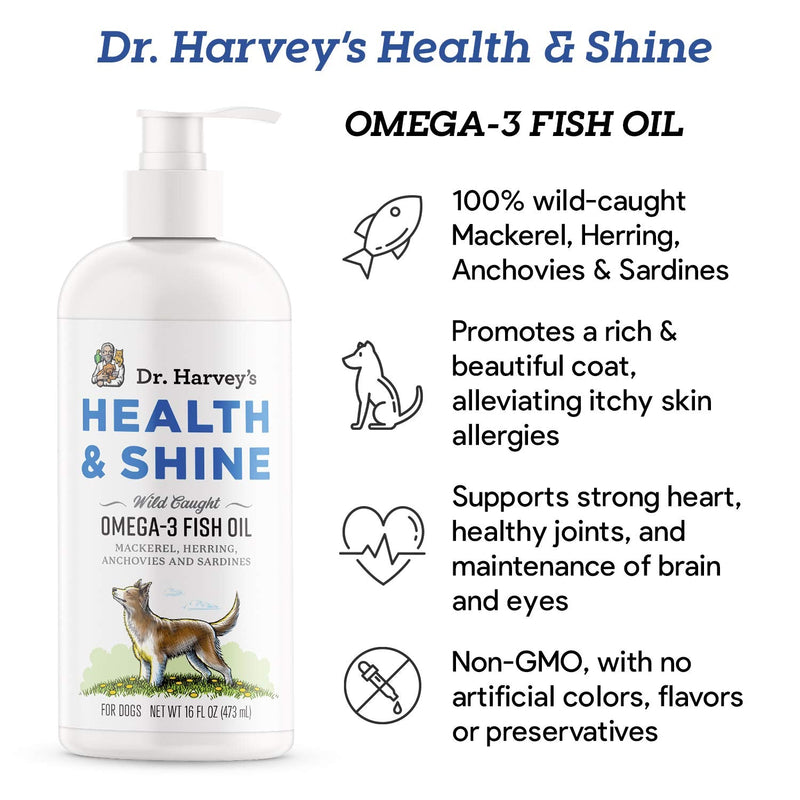 Dr. Harvey's Health & Shine Omega 3 Fish Oil for Dogs from Wild Caught Mackerel, Herring, Anchovies and Sardines - Supports Beautiful Fur, Strong Joints and Itchy Allergy Relief (16 FL OZ) - BeesActive Australia