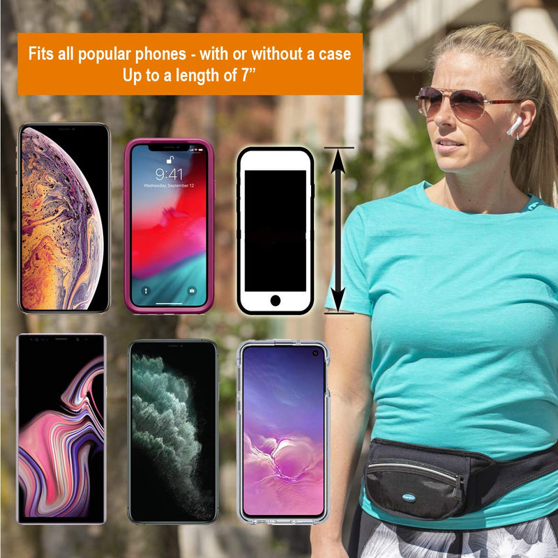 [AUSTRALIA] - Tune Belt Running Waist Pack for iPhone 11/12, 12 Pro, 11/12 Pro Max, Note 20, Galaxy 20 Plus, S20 Ultra - Fits Any Smartphone With Case - For Fitness, Hiking & Travel - Water Resistant [Black] 