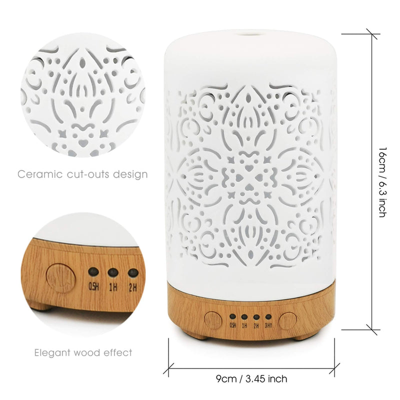 Earnest Living Essential Oil Diffuser for Home White Ceramic Aromatherapy Diffuser 100ml Timers Night Lights and Auto Off Function Essential Oils for Humidifier Electric Aroma Diffuser Office Ceramic Classic - BeesActive Australia