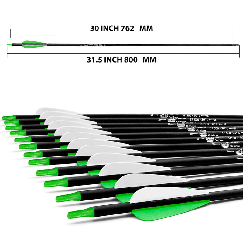 KESHES Archery Carbon Arrows for Compound & Recurve Bows - 30 inch Youth Kids and Adult Target Practice Bow Arrow - Removable Nock & Tips Points (12 Pack) Green - BeesActive Australia