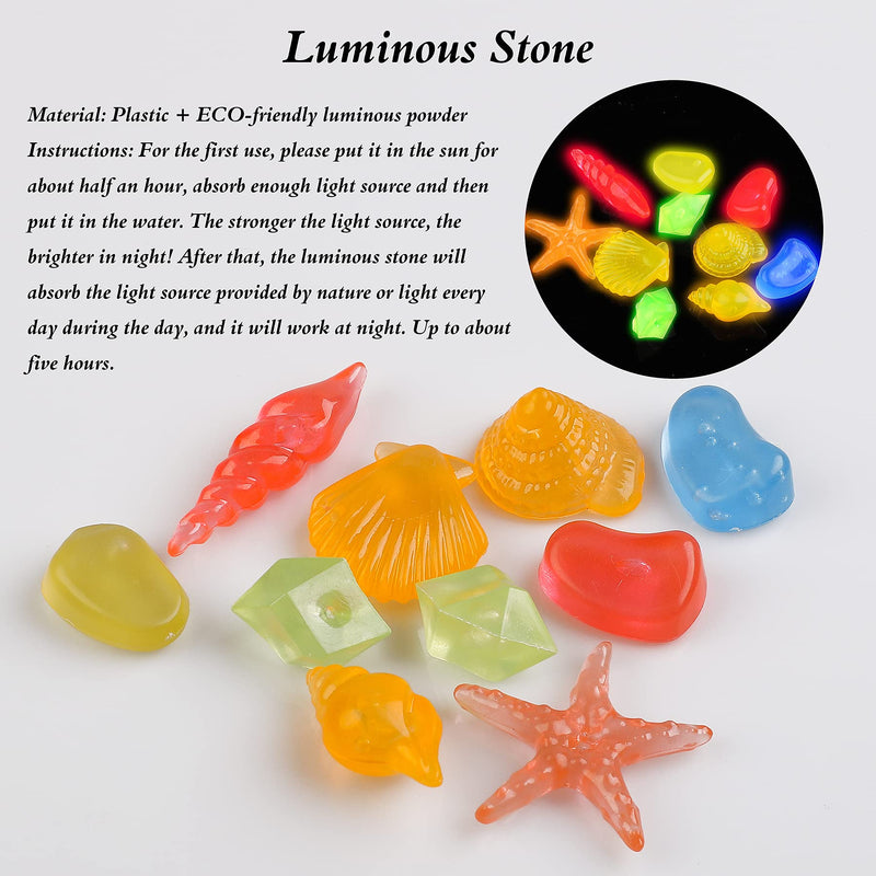Livfodrm Glowing Fish Tank Decorations Glow Aquarium Decor Coral Ornaments, 2pcs Silicone Flower Plants and 10pcs Colourful Sea Shells/Luminous Stone Glow in The Dark for Aquarium Decoration - BeesActive Australia