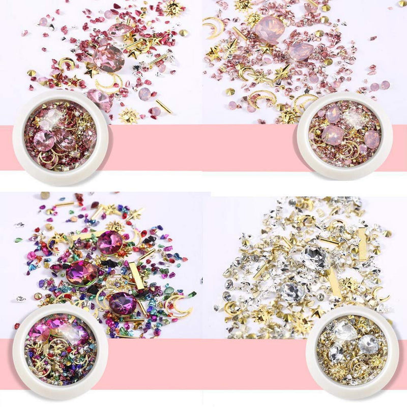 6 Boxes Mixed Nail Art Rhinestones and Nail Rivets Studs, Diamonds Crystals Beads Shiny Rivet Gems for Nail Art Craft 3D Mix-shape Metal Nail Studs Big Gem Nail Decoration Nail Art Supplies - BeesActive Australia