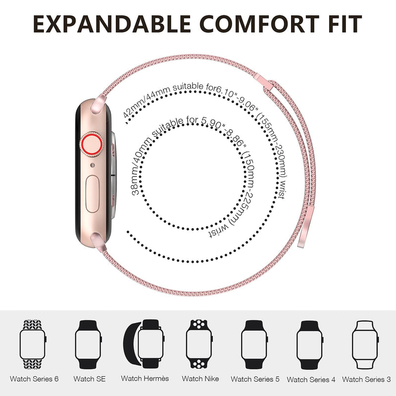 OULUOQI for Apple Watch Band Series SE 7 6 5 4 3 2 1 38mm 40mm 41mm 42mm 44mm 45mm Women and Men, Stainless Steel Mesh Loop Magnetic Clasp Replacement for iWatch Band ( Rose Gold） A--Rose Gold 38mm/40mm/41mm - BeesActive Australia
