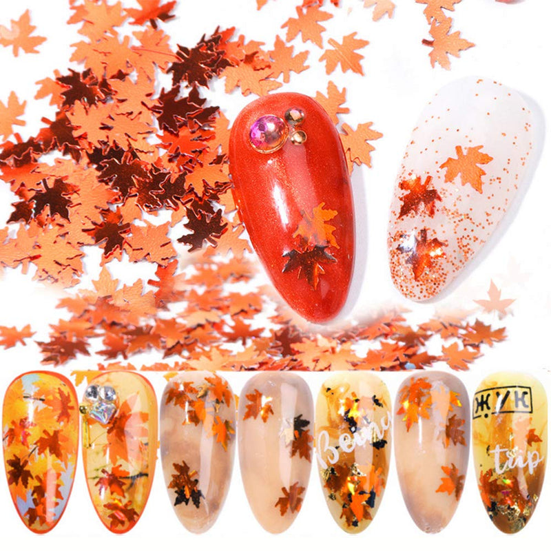 DAGEDA Maple Leaves Nail Art Stickers, 4 Boxes Fall Nail Decals Nails Art Glitters Flakes Stickers Nail DIY Manicure Decals Decoration (Yellow Orange) Yellow Orange - BeesActive Australia