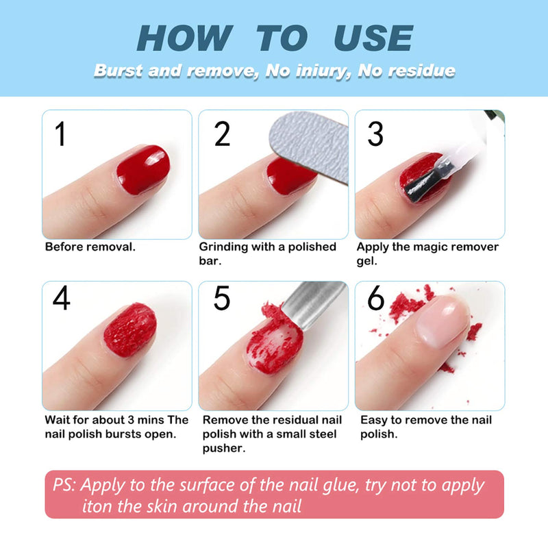 Gel Nail Polish Remover(15ML) - Professional Removes Nail Polish in 3-5 Minutes, Quickly & Easily, Not Hurt Nails with 1 PCS Cuticle Pusher + 1 PCS Nail Polish Scraper 0.52 Ounce (Pack of 1) - BeesActive Australia