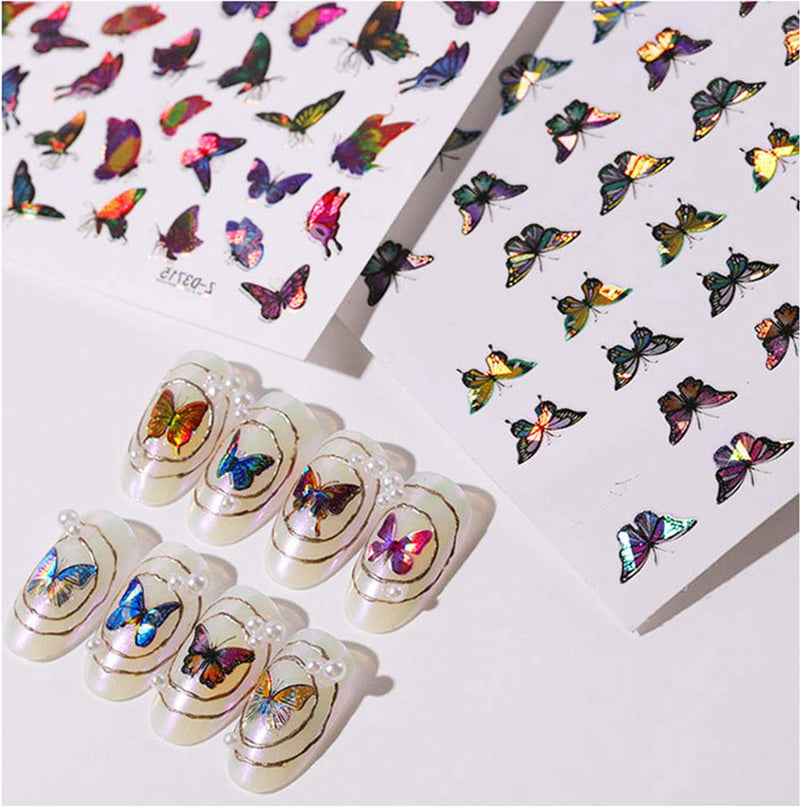 Butterfly Nail Art Stickers, Self-Adhesive Acrylic Nail Art Decals, DIY Laser Bronzing Nail Art Stickers Foil Paper Printing For Acrylic Nails Art Design Decor Manicure Tips Accessories (12 Sheets) - BeesActive Australia