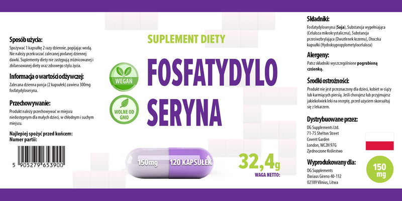 Phosphatidylserine 150mg 120 Vegan Capsules, Certificate of Analysis by AGROLAB Germany, High Strength Supplement, Gluten and GMO Free - BeesActive Australia