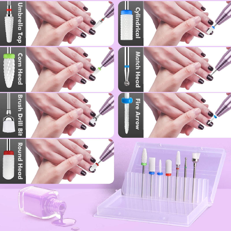 Ceramic Nail Drill Bits Set ECBASKET 7pcs 3/32 inch Diamond Carbide Nail Drill Bit for Remove Acrylic Gel Nails Cuticle Manicure Pedicure B-01 Ceramic Nail Drill Bits Set - BeesActive Australia