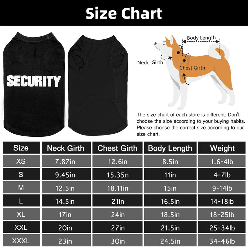 BINGPET Security Dog Shirt Clothes for Pet Puppy T-Shirts Dogs Costumes Cat Clothing Vest Large (Chest~21in) Black - BeesActive Australia