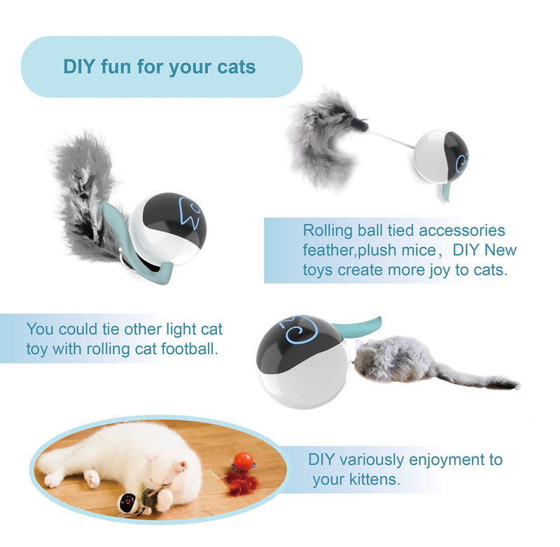 Migipaws Cat Toys, Automatic Moving Ball Bundle Classic Mice + Feather Kitten Toys in Pack. DIY N in 1 Pets Smart Electric Teaser, USB Rechargeable (White) white - BeesActive Australia
