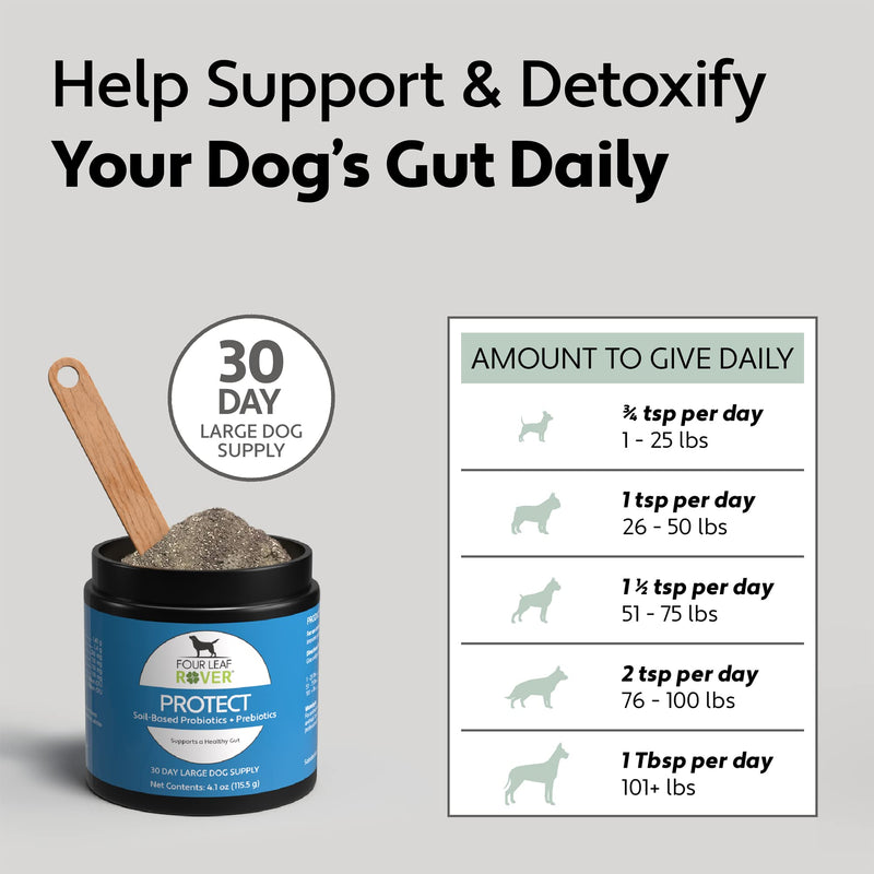 Four Leaf Rover: Protect - Soil-Based Probiotics for Dogs with Food-Based Prebiotics for Gut Health and Immune Support - Up to 90 Servings, Depending on Dog’s Weight - Vet Formulated - for All Breeds - BeesActive Australia