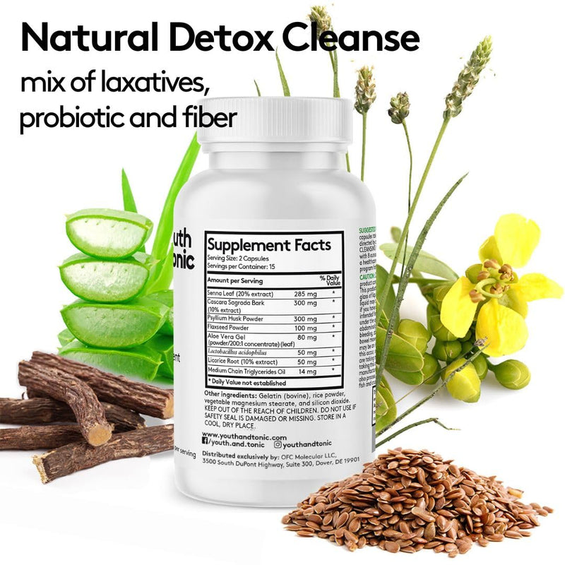 Youth & Tonic 15 Day Colon Cleanser & Detox for Waste Loss to Feel Lighter or Break The Plateau | Natural Cleanse Pills for Belly Bloat for Men & Women | 30 caps - BeesActive Australia