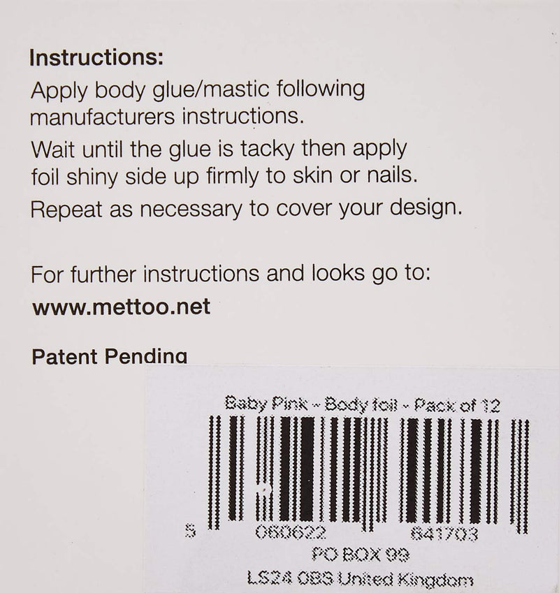 Mettoo Baby Pink Body Foil, 12 Count - BeesActive Australia