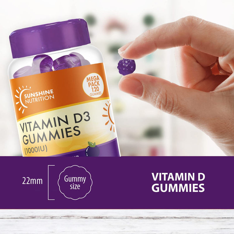 Daily Vitamin D Gummies for Adults - Contains 1000IU (25ug) VIT D3 Supplement for Immune Support - Easy Take Blackcurrant Flavour - 4 Month Supply - 120 Gummies - by Club Vits 120 Count (Pack of 1) - BeesActive Australia