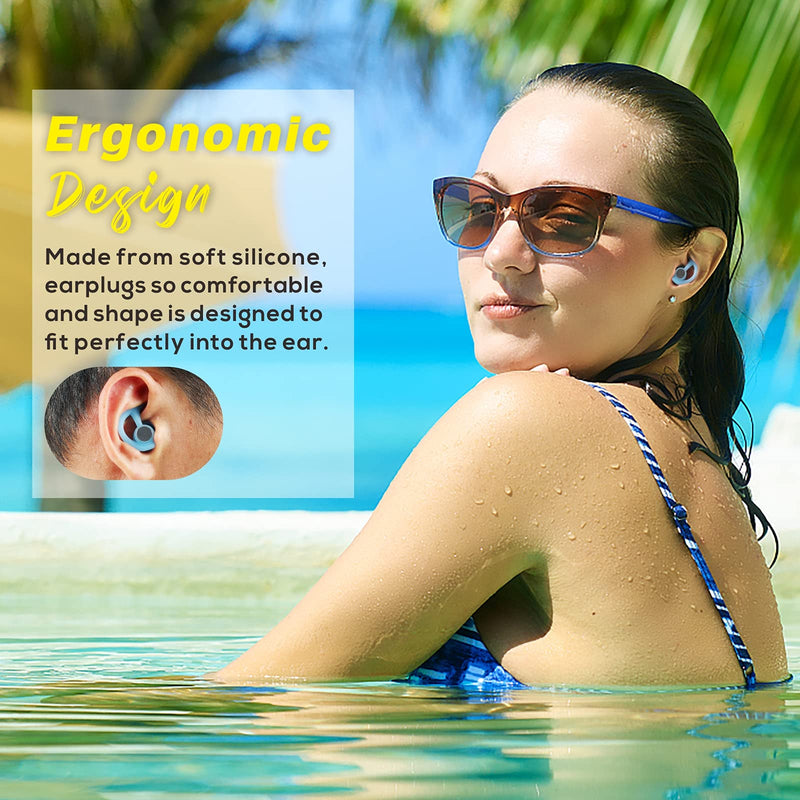 Swimming Ear Plugs 2 Pairs, Waterproof Reusable Swimmers Earplugs Upgraded Custom-fit Water Ear Plugs, for Swimmers Water Pool Shower Bathing Surfing Snorkeling and Other Water Sports Blue - BeesActive Australia