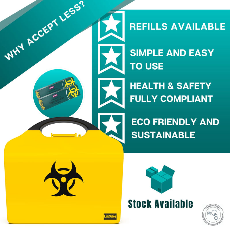 Labsales Wall Mountable Biohazard Spill Clean up kit, Body Fluid Emergency Kit for Vomit, Blood, Sick Urine and Mucus, Bright Stand Out Case Made from 100% Recycled Plastic, Case of 2 Kits Two Body Fluid Kits In Box - BeesActive Australia