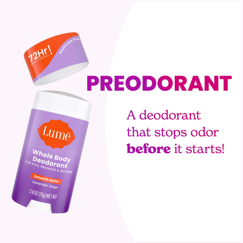 Lume Whole Body Deodorant - Invisible Cream Tube Mini and Solid Stick - 72 Hour Odor Control - Aluminum Free, Baking Soda Free, Skin Safe - 0.5 Ounce Mini Tube + 2.6 Ounce Solid Stick Bundle (Lavender Sage) Lavender Sage - BeesActive Australia