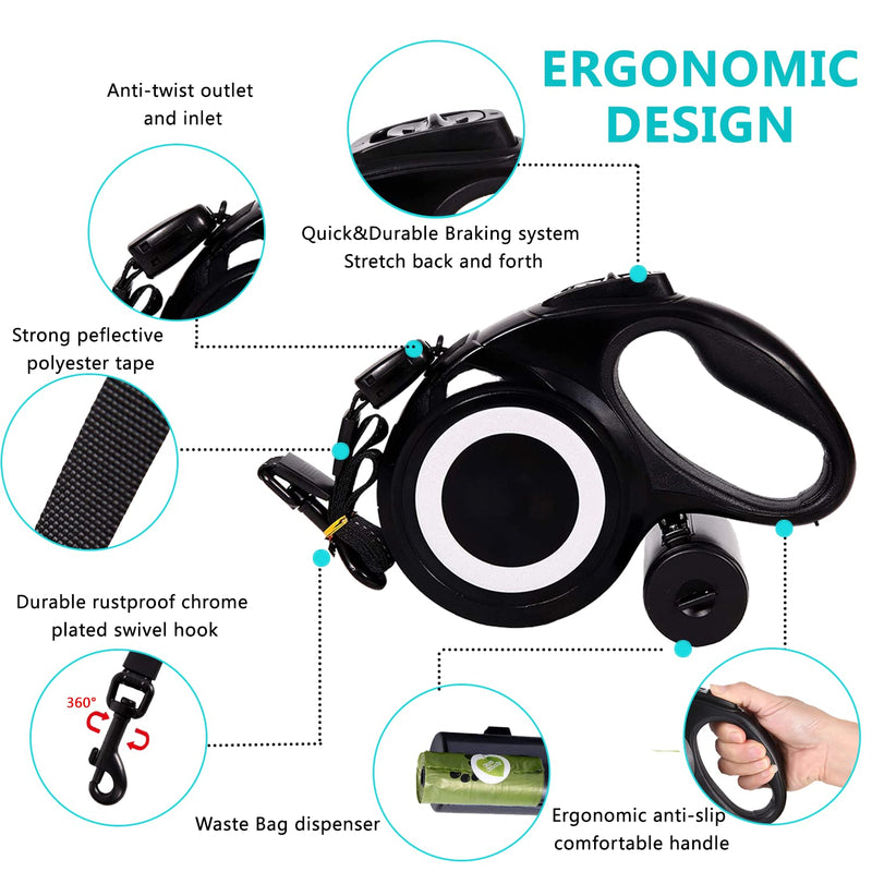 360° Tangle-Free, Heavy Duty Retractable Dog Leash with Anti-Slip Handle, 26 ft Strong Nylon Tape One-Handed Brake/Pause/Lock for Small/Medium/Large Dog or Cat 26 FOOT Black - BeesActive Australia