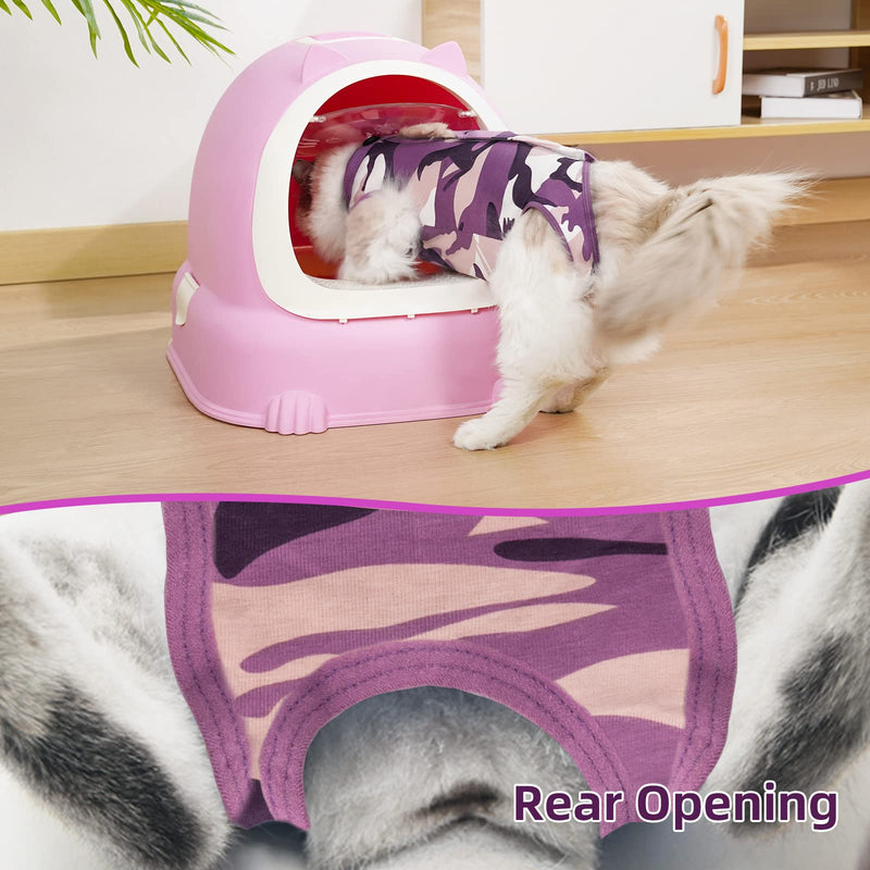 TORJOY Cat Dog Recovery Suit, Abdominal Wounds Cone E-Collar Alternative Anti-Licking Or Skin Diseases Pet Surgical Recovery Pajama Suit, Soft Fabric Camouflage Onesies for Cats Medium purple - BeesActive Australia