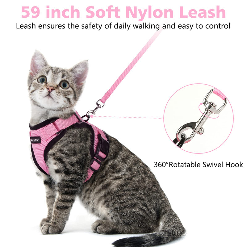 Dooradar Cat Harness and Leash Set, Escape Proof Safe Adjustable Kitten Vest Harnesses for Walking, Easy Control Soft Breathable Mesh Jacket with Reflective Strips for Cats XS Pink - BeesActive Australia