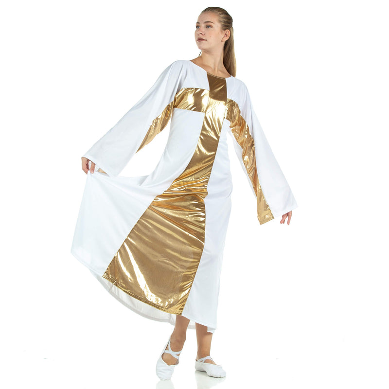 [AUSTRALIA] - Danzcue Girl's Cross Robe Worship Dress White-gold Large - X-Large 