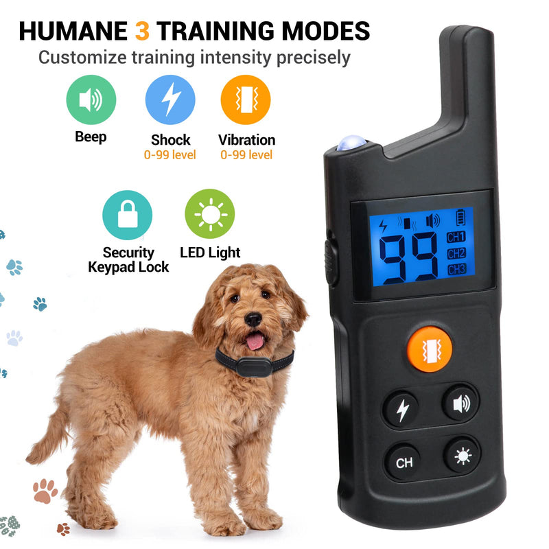 USCAMEL Dog Training Collar - Beep, Vibration, Shock 3 Mode, 99 Level, Waterproof, Rechargeable, with Safety Light, Keypad Lock, Humane Shock Collar with Remote, 984ft Remote Range For 1 Dog - BeesActive Australia