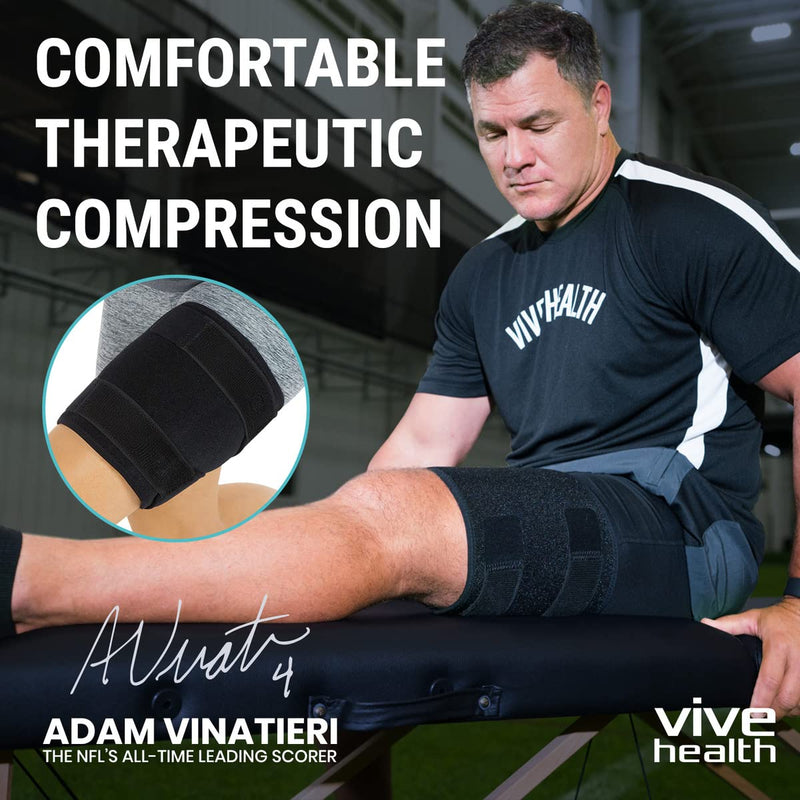 Vive Thigh Brace - Hamstring Quad Wrap - Adjustable Compression Sleeve Support for Pulled Groin Muscle, Sprains, Quadricep, Tendinitis, Workouts, Cellulite Slimmer, Sports Injury Recovery - Men, Women Black - BeesActive Australia