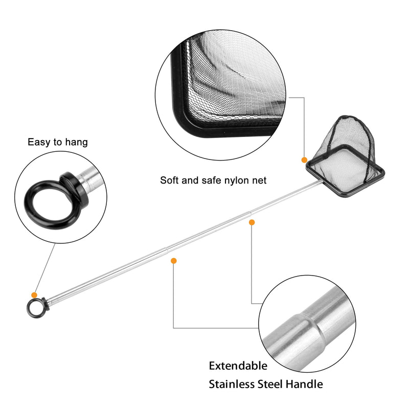 Filhome Aquarium Fish Net with Extendable Stainless Steel Long Handle, Fine Mesh Fish Net for Fish Tank Betta Fish Net 4 inch - BeesActive Australia