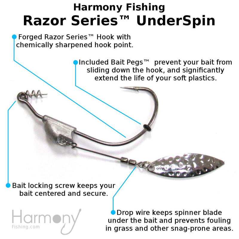 Harmony Fishing - Razor Series Underspin Swimbait Hooks (4 Pack w/ 5 Bait Pegs) 3/8 oz (5/0 Hook) - BeesActive Australia