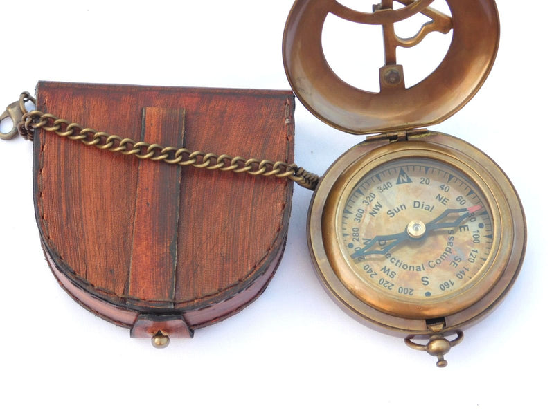 NEOVIVID Brass Sundial Compass - Push Open Compass - Steampunk Accessory – Unique Gift for Men - Beautiful Handmade Gift - Sundial Clock – Sun Clock – Steampunk Clock for Him - Antique Decor - BeesActive Australia