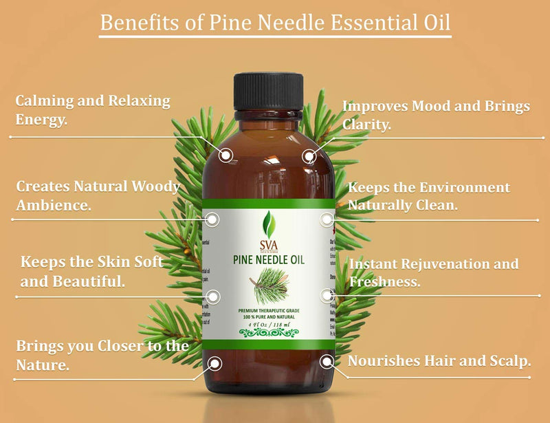 SVA ORGANICS Pine Needle Essential Oil Large Size 4 OZ (118 ML) Therapeutic Grade, 100% Pure Premium Grade Oil for Skin and Hair Care - BeesActive Australia