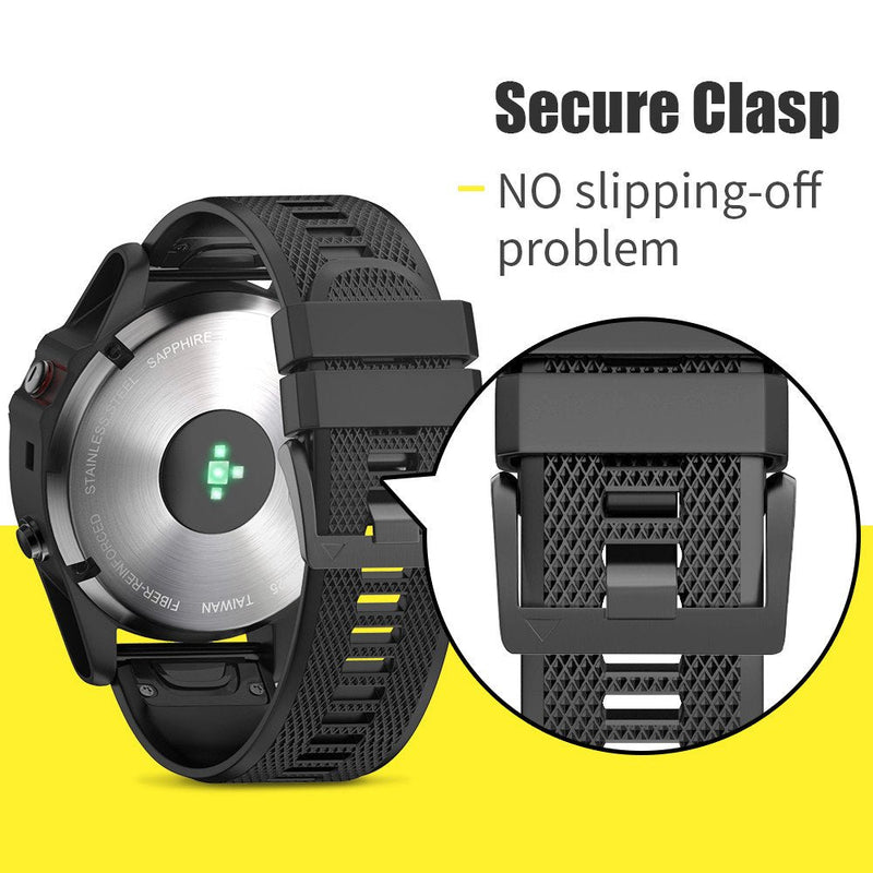 ANCOOL Compatible with Fenix 5 Band Easy Fit 22mm Width Soft Silicone Watch Bands Replacement for Approach S62/Quatix 6/Fenix 5 Plus/Fenix 6/Fenix 6 Pro/Fenix 7 Smartwatch (Black) Black - BeesActive Australia