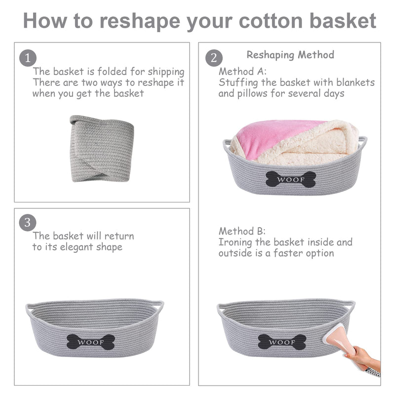 Dog Toy Baskets pet Toy Basket Storage in Small Shallow Stuff bin - Perfect for Collect Puppy Toys, cat Toy, Grooming Stuff, Diapers, Bed, for Bathroom, Playroom, Closet, Home Grey - BeesActive Australia