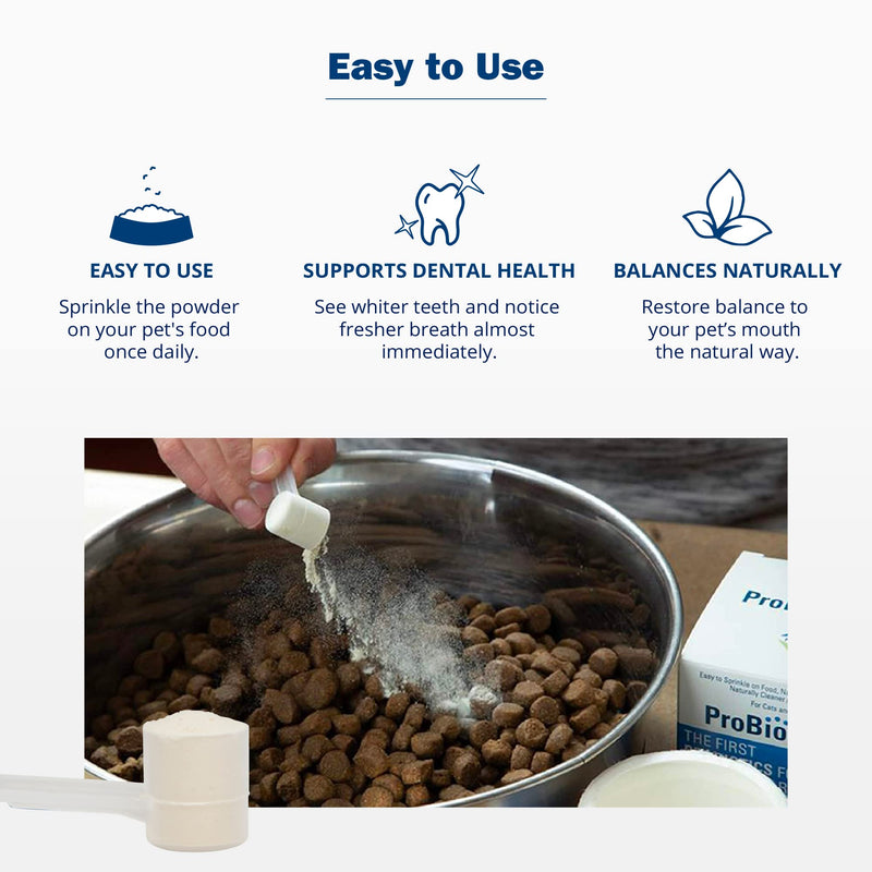 ProBioraPet Oral-Care Probiotic for Dogs and Cats - Supports Healthy Teeth and Gums and Freshens Breath - Patented Blend of Probiotics - Vet Recommended Dental Powder for Pets - 30 Day Supply (30g) - BeesActive Australia