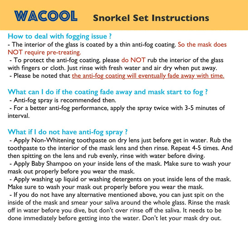 [AUSTRALIA] - WACOOL Snorkeling Package Set for Adults, Anti-Fog Coated Glass Diving Mask, Snorkel with Silicon Mouth Piece,Purge Valve and Anti-Splash Guard. Black 