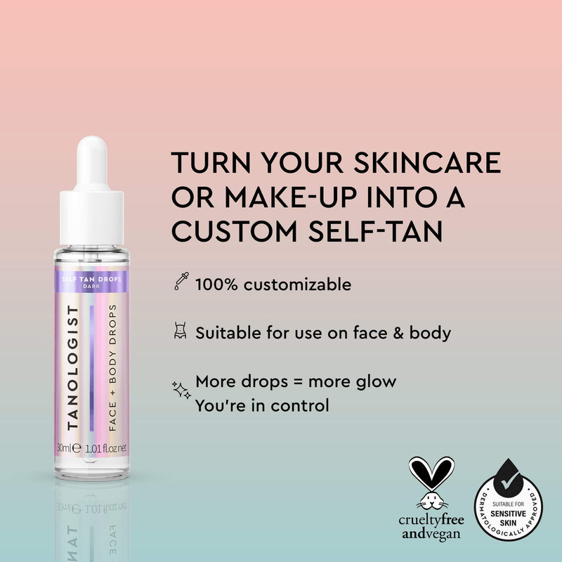 Tanologist Fake Tan Drops Dark (30 ml) Add Self Tanning Drops to Skin Care For Sensitive Skin Dermatologist Approved Clean Ingredients & Vegan - BeesActive Australia