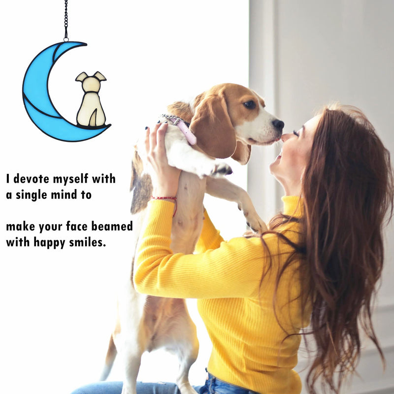 Lcensp Stained Glass Dog Memorial Gifts for Dog Lovers, A Light Yellow Dog Decor on Blue Moon Window Hangings Suncatcher, Loss of Dog Sympathy Gift, Pet Loss Remembrance Gifts in Memory of Dog(Yellow) - BeesActive Australia