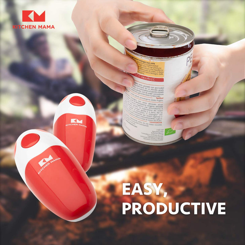 Kitchen Mama Auto Electric Can Opener: Open Your Cans with A Simple Push of Button - Automatic, Hands Free, Smooth Edge, Food-Safe, Battery Operated, YES YOU CAN (Red) Red - BeesActive Australia