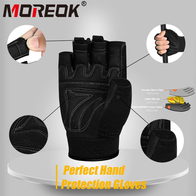 Workout Gloves Gym Gloves for Men/Women, MOREOK [3MM Gel Pad] [3/4 Finger] Weight Lifting Gloves Wrist Support Fitness Gloves for Powerlifting,Exercise,Fitness,Training,Bike,Pull ups and Rowing BLACK Medium - BeesActive Australia