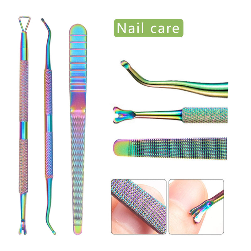 Cuticle Pusher Trimmer Manicure Kit Set Cuticle Nippers Nail File Buffers Blocks Tools Kit Nail Care Brush for Shiny Nail (7PCS) rainbow-02 - BeesActive Australia