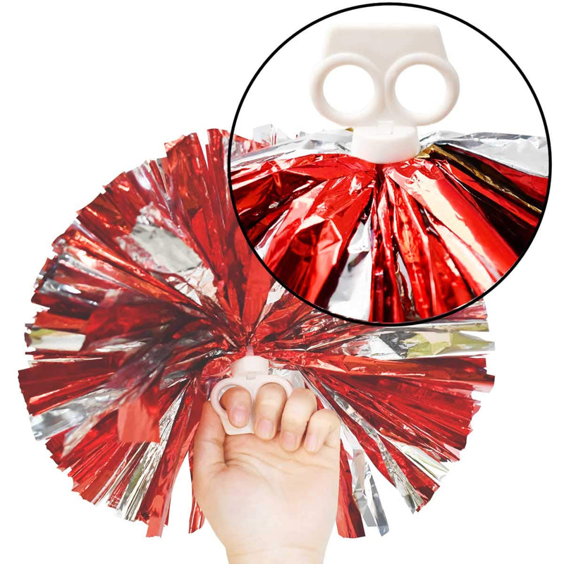 [AUSTRALIA] - TTSAM 4 Pack (2 Pair) Metallic Foil Cheerleader Pom Poms & Plastic Ring Cheer Poms with Baton Handle Cheerleading Pompoms for Sports Party Dance Team Accessories Cheering Squad Spirit (Red & Silver) 
