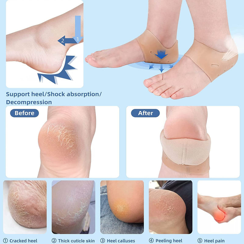 Heel Protectors,6 Pcs Silicone Heel Protectors,Strong and Breathable Heel Protectors, Heel Cups for [Fast Heel Pain Relief],Suitable For Men And Women Dry Cracked Heel Plantar Fasciitis(colourof skin) - BeesActive Australia