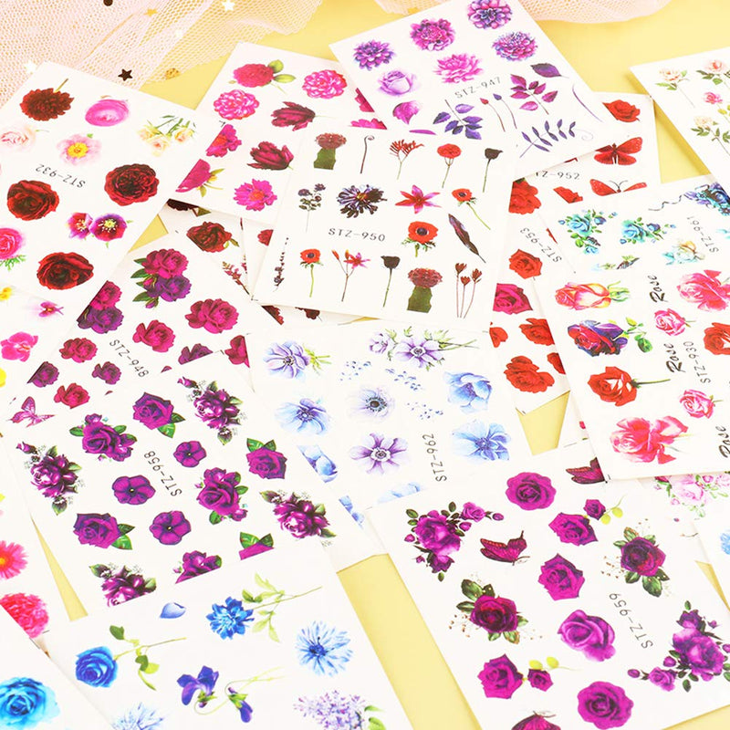 24 Sheets Rose Nail Art Stickers Decal, Water Transfer Flower Butterfly Flower Leaf Nail Art Decoration for Women Nail Salon DIY Design Nail Fingernail Manicure Tips - BeesActive Australia