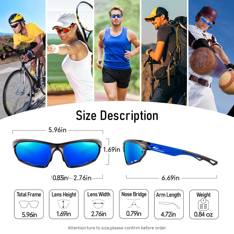 BIRCEN Polarized Sport Sunglasses for Men - Women UV Protection Shades for Motorcycle Golf Baseball Cycling Fishing Driving A-black Frame Blue Lens/Mirrored - BeesActive Australia