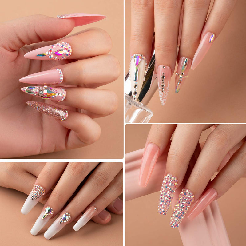 Beetles Gel Polish Nail Art Rhinestones,Crystal Glass AB Rhinestone Gems (120 + 3456 Pcs）for Gel Nail Polish/Nail Dipping Powder/Nail Acrylic Powder Decoration with Nail Rhinestone Glue and Nail Brush - BeesActive Australia