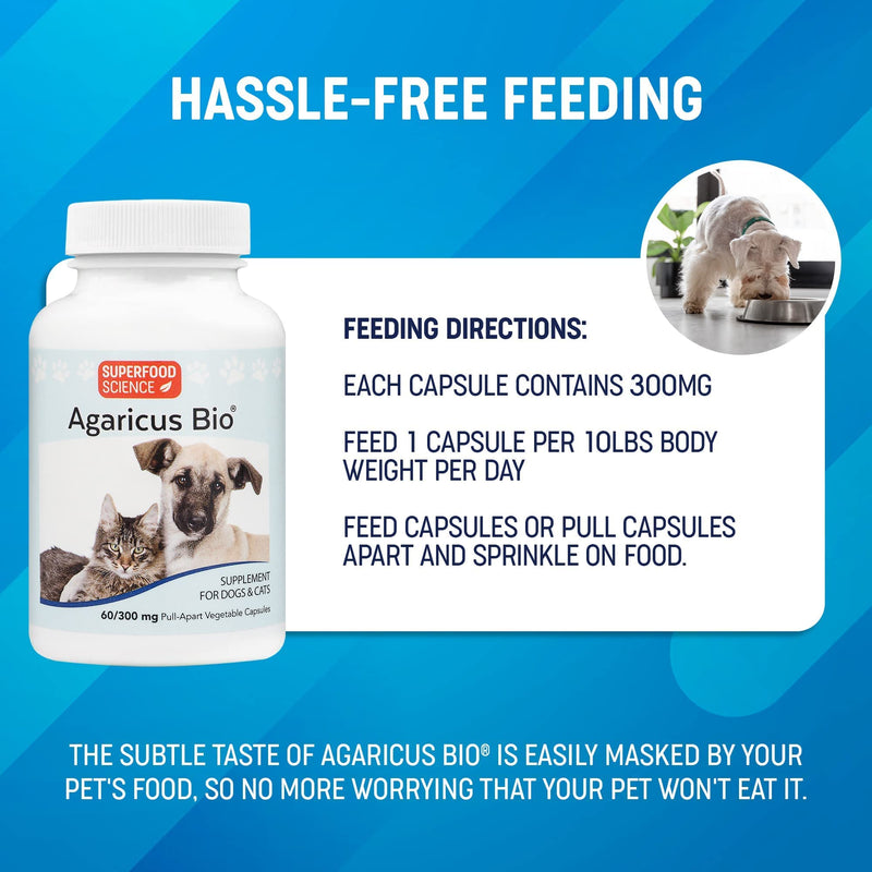 Atlas World Agaricus Bio, Agaricus Blazei for Pet Immune System Support, Cat and Dog Immune Booster, Organic Agaricus Blazei Mushroom Supplement for Dogs and Cats, 300 mg, 60 Vegetable Capsules - BeesActive Australia