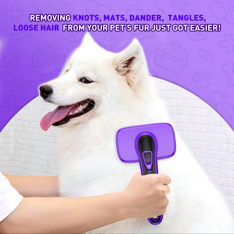 Dogs Self-Cleaning Slicker Brush for Shedding & Grooming Long Short haired, Cats Retractable Brushes for Large Medium Small. Gently Removes Loose Undercoat, Mats Tangled Hair from Pet's Coat (Purple) Purple - BeesActive Australia