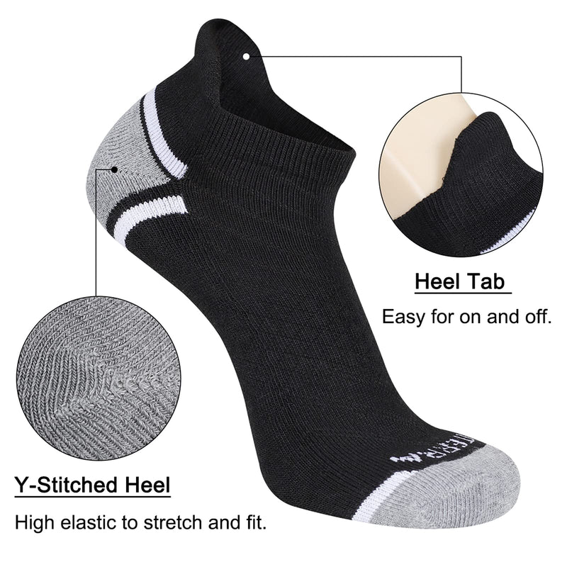 LITERRA Mens Ankle Socks 6 Pack Low Cut Athletic Running Cushioned Tab Socks 6 Pairs White (Mens Shoe Size 6-12) - BeesActive Australia