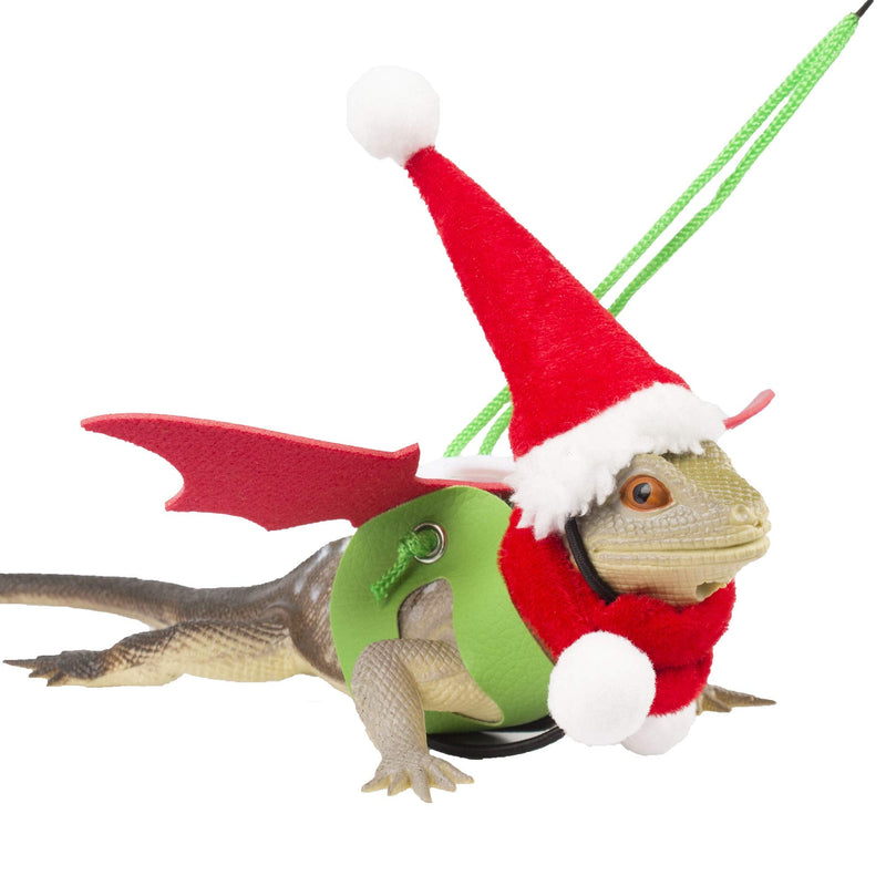 ADOGGYGO Christmas Bearded Dragon Santa Hat Scarf Lizard Leash Harness Set - Lizard Christmas Costume Christmas Scarf and Hat + 3 Pack Bearded Dragon Harness Leash for Reptile Christmas Green & Red - BeesActive Australia
