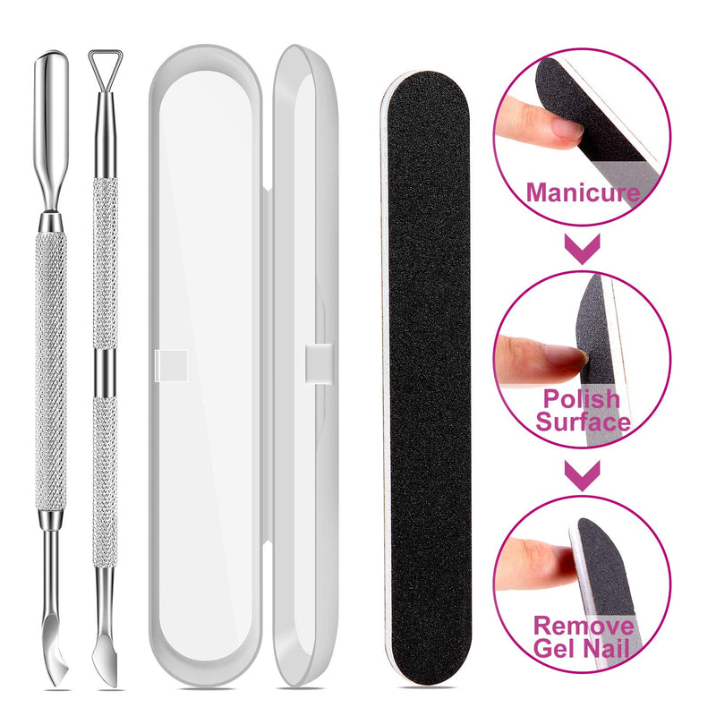 Premium Cuticle Pusher and Gel Polish Remover Set with Nail Files, Professional Grade Stainless Steel Cuticle Remover, Durable Pedicure Manicure Tools Nail Care Kit for Fingernails Toenails Silver - BeesActive Australia